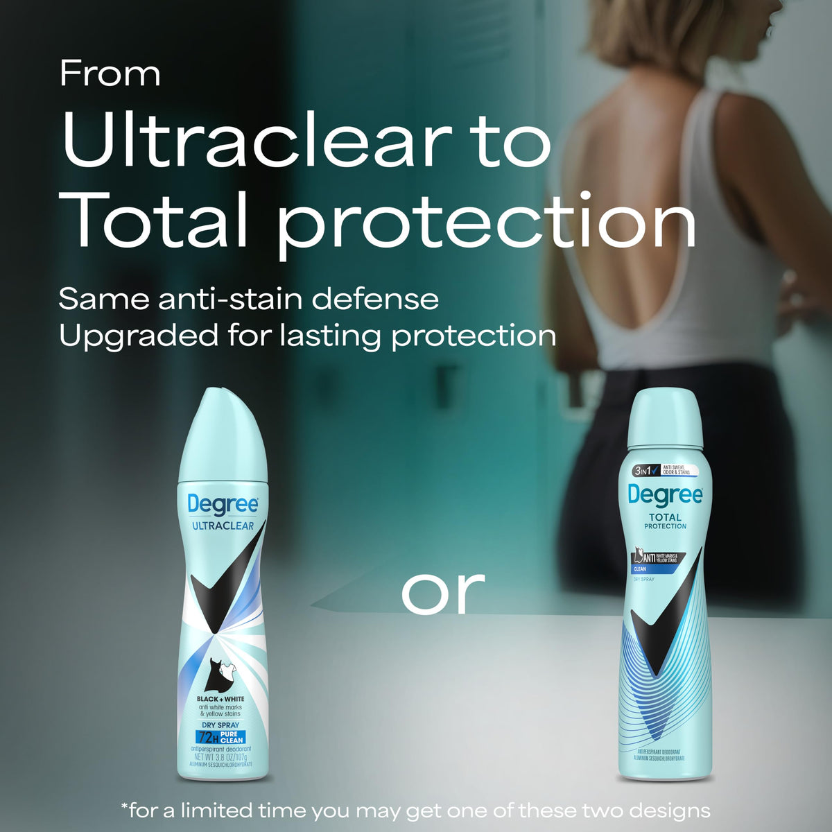 Degree UltraClear Antiperspirant Dry Spray packaging details