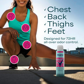 Degree Women Whole Body Deodorant Spray packaging with rose and waterlily graphics