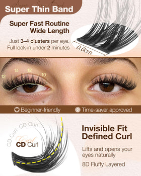 Delyneph lash clusters applied on model's eyes