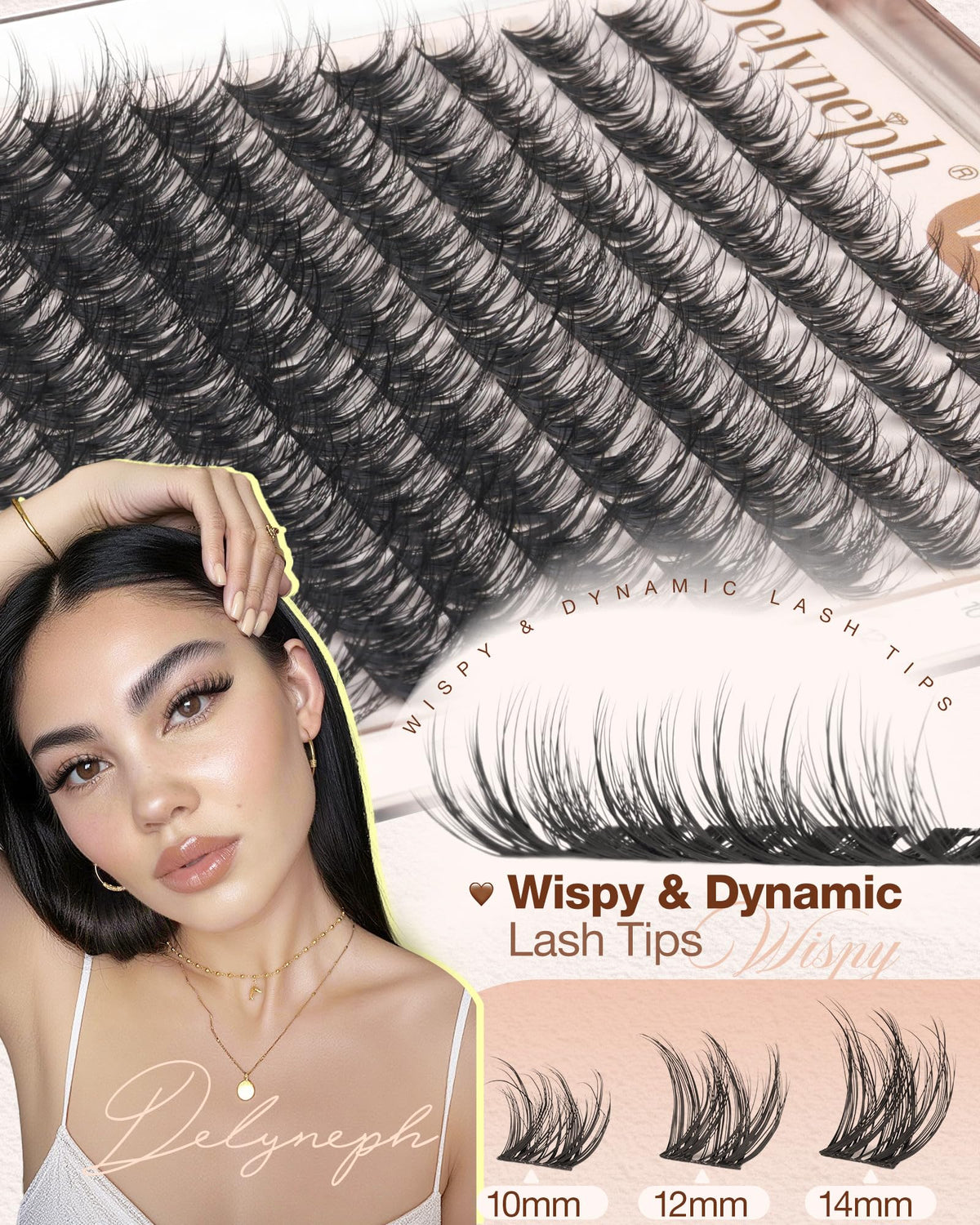 Delyneph lash clusters kit showing different lash lengths