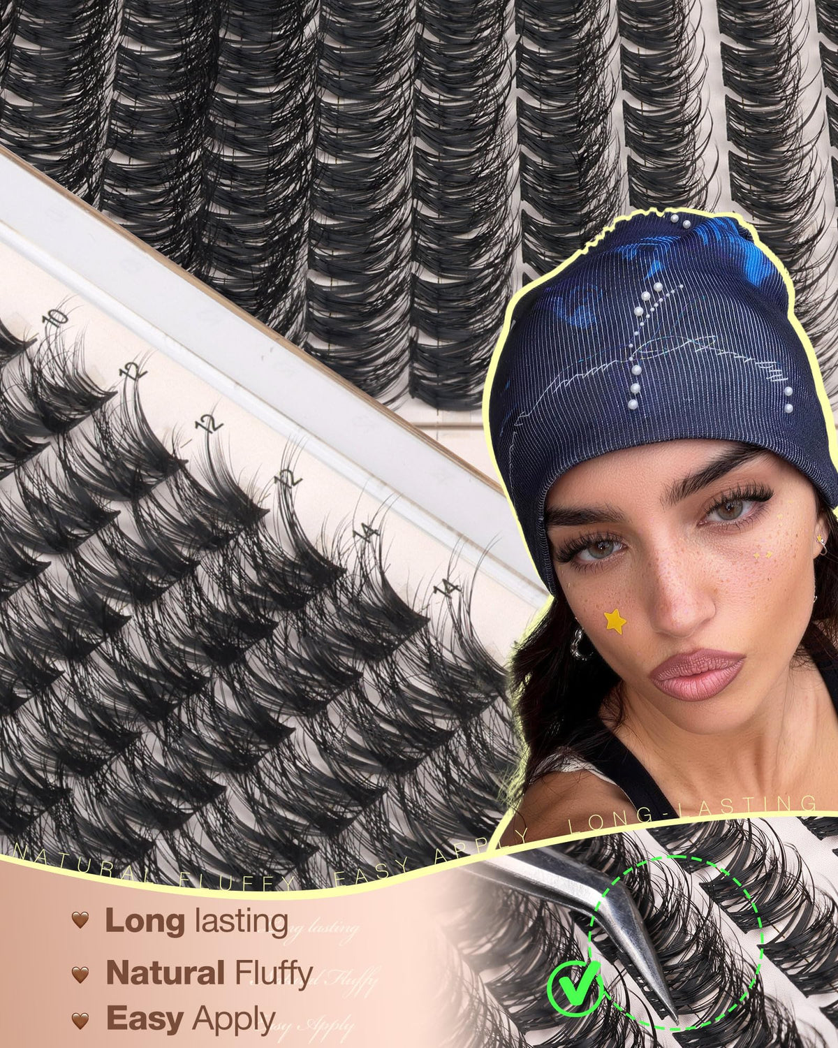 Delyneph lash clusters kit side view with dimensions