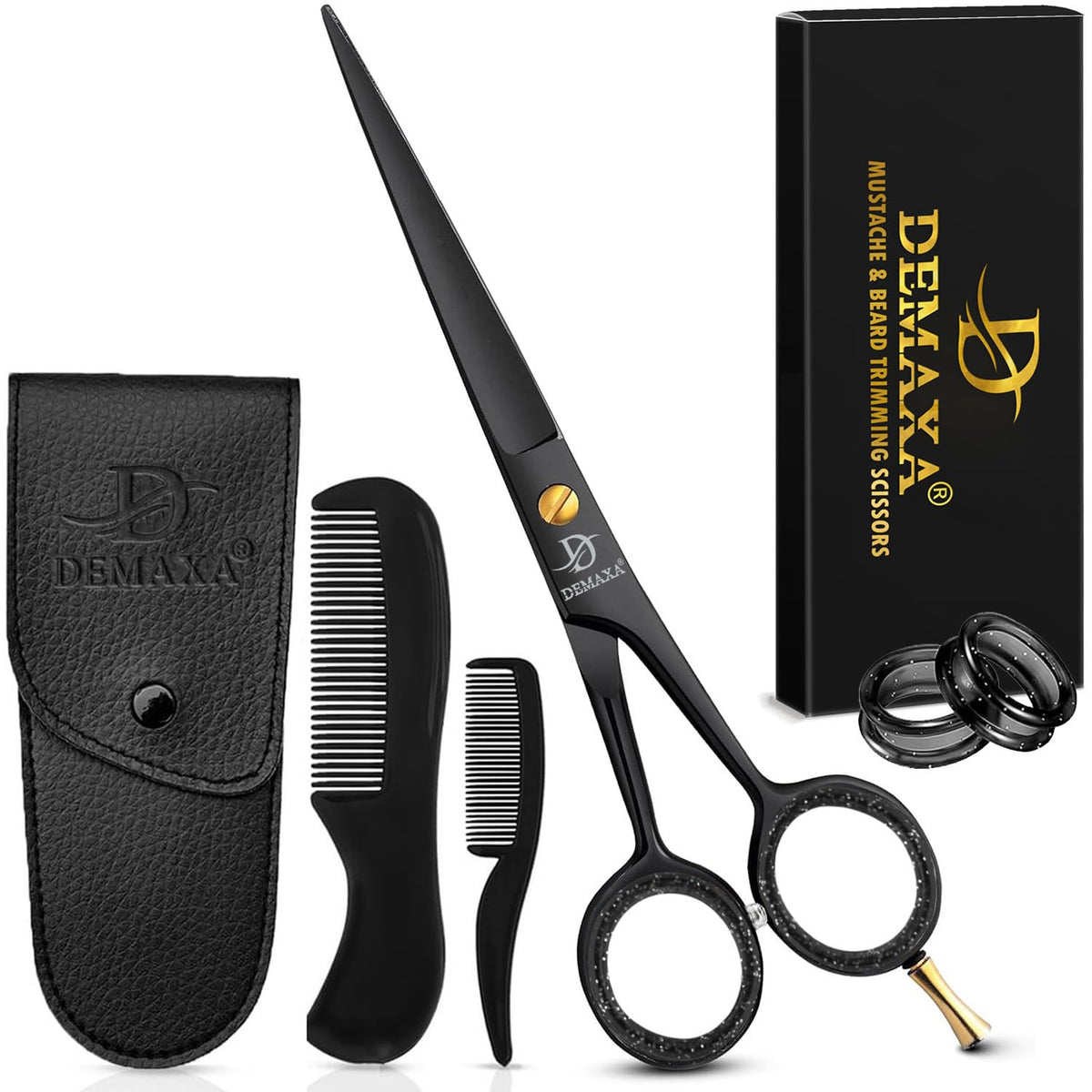DEMAXA 5-inch beard scissors front view with stainless steel finish