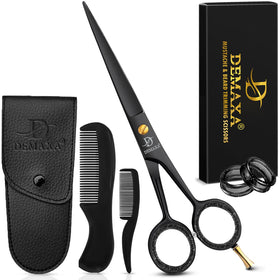 DEMAXA 5-inch beard scissors front view with stainless steel finish