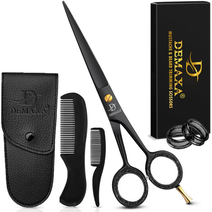 DEMAXA 5-inch beard scissors front view with stainless steel finish