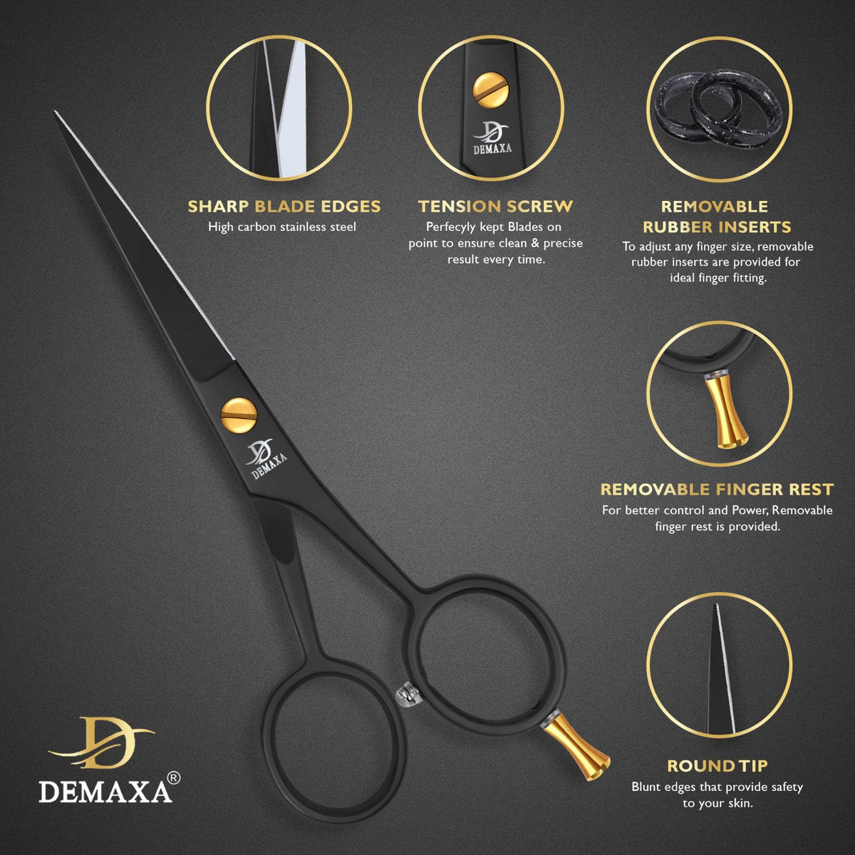 DEMAXA beard scissors with mustache comb and pouch
