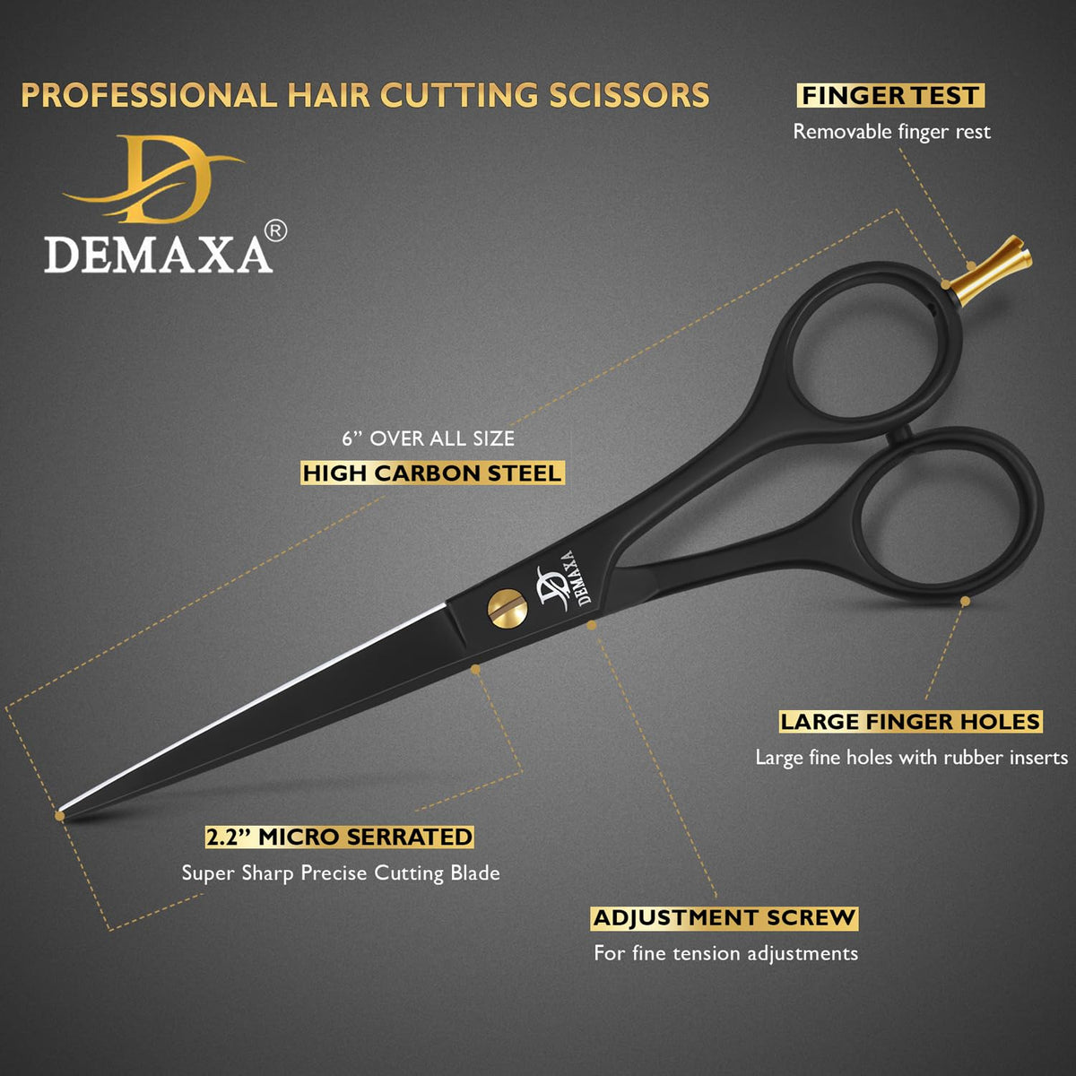 DEMAXA Hair Scissors ergonomic handle close-up
