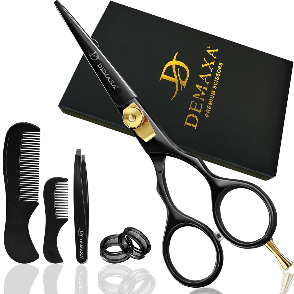 DEMAXA mustache scissors front view with ergonomic handles