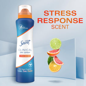 Demonstrating application of Secret Dry Spray Antiperspirant