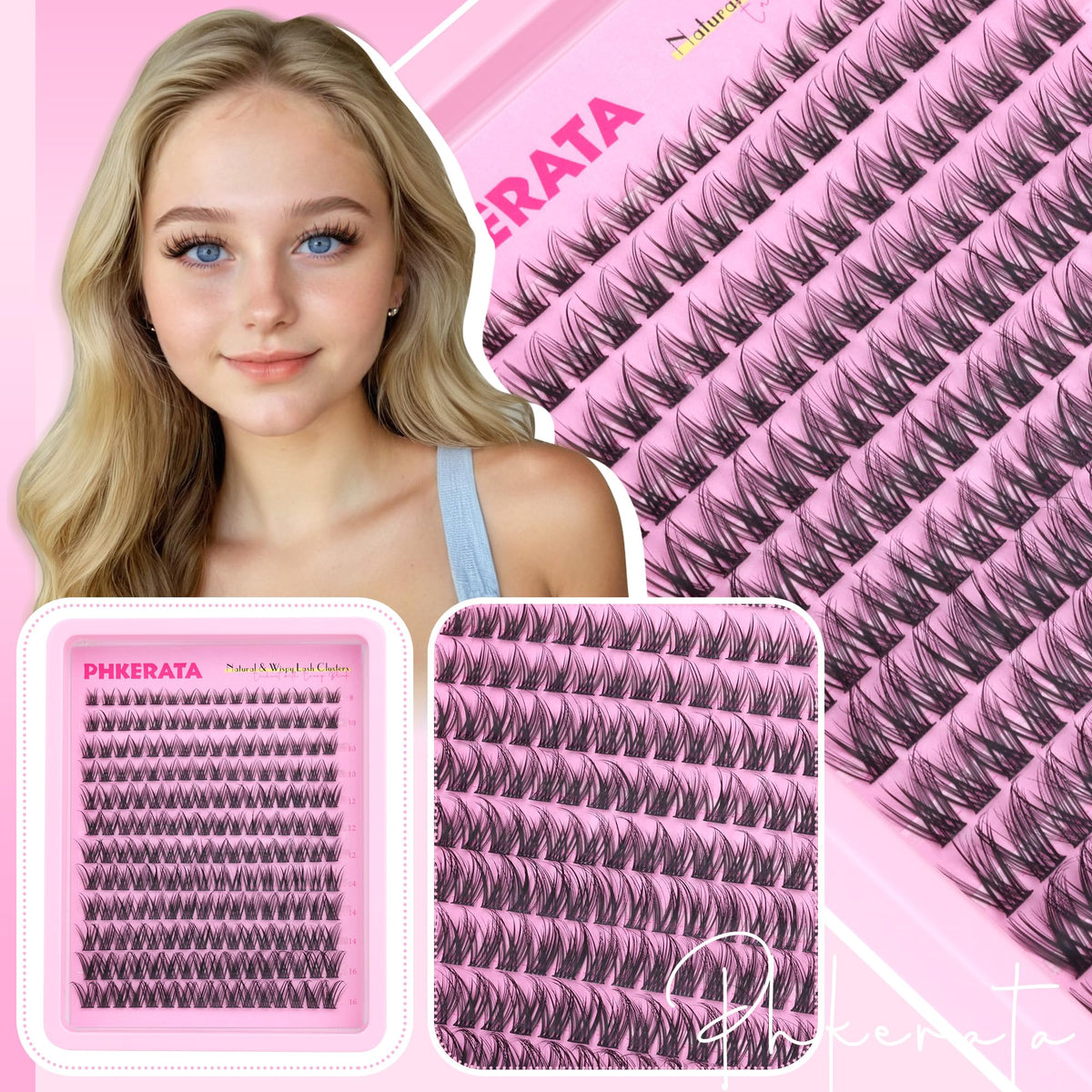Demonstration of PHKERATA lashes applied on model