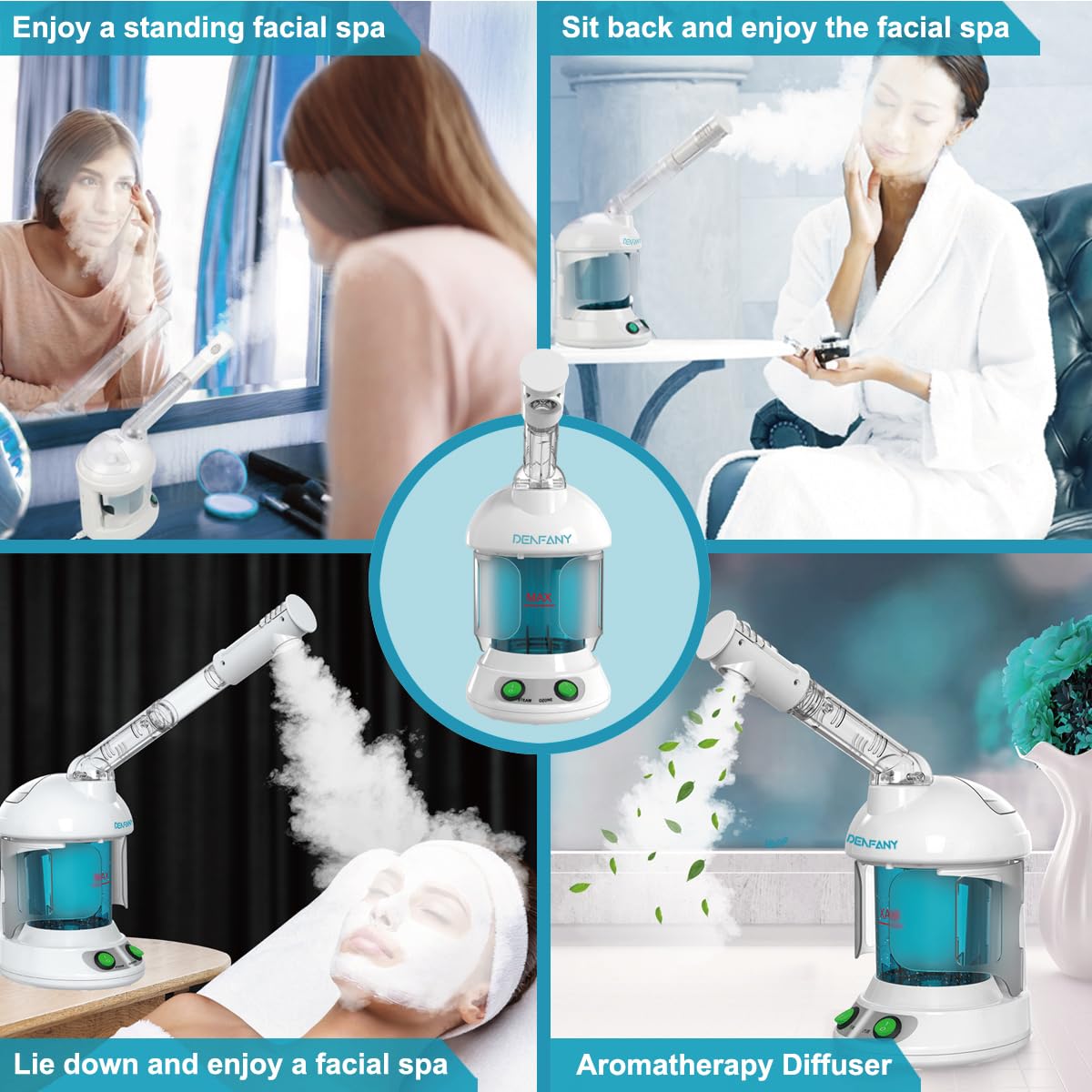 Denfany Facial Steamer packaging and included accessories