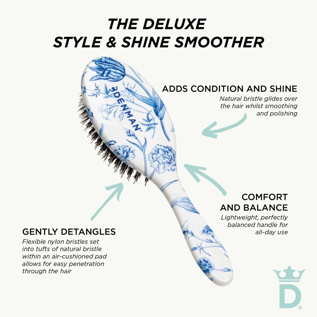 Denman Boar Bristle Hair Brush displaying packaging