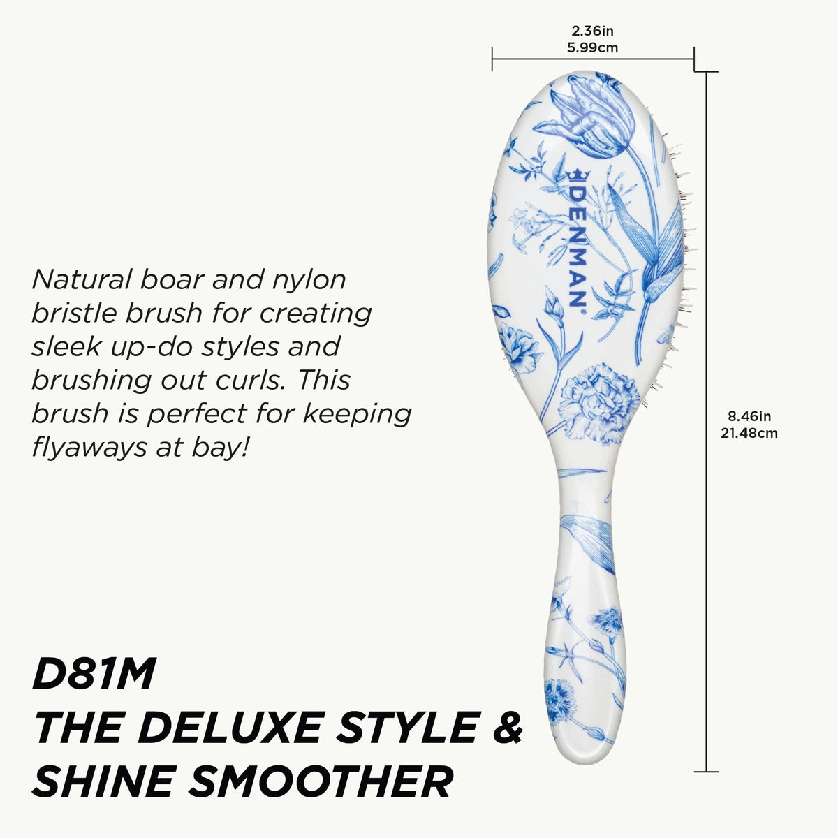 Denman Boar Bristle Hair Brush showing dual bristle technology