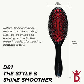 Denman Boar Bristle Hair Brush side view showing nylon quills