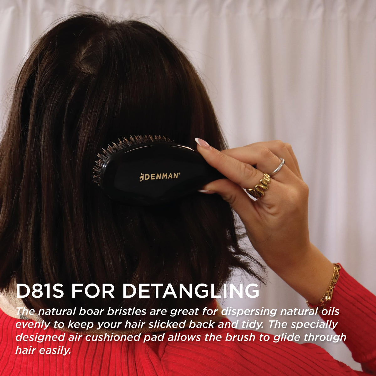Denman Cushion Hair Brush Small side view with natural bristles