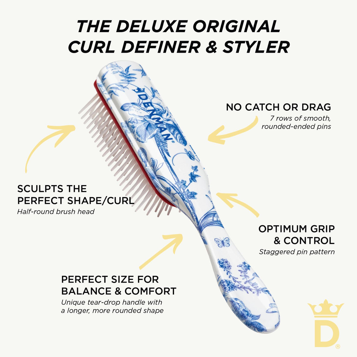 Denman D3 Curly Hair Brush showing anti-static rubber pad