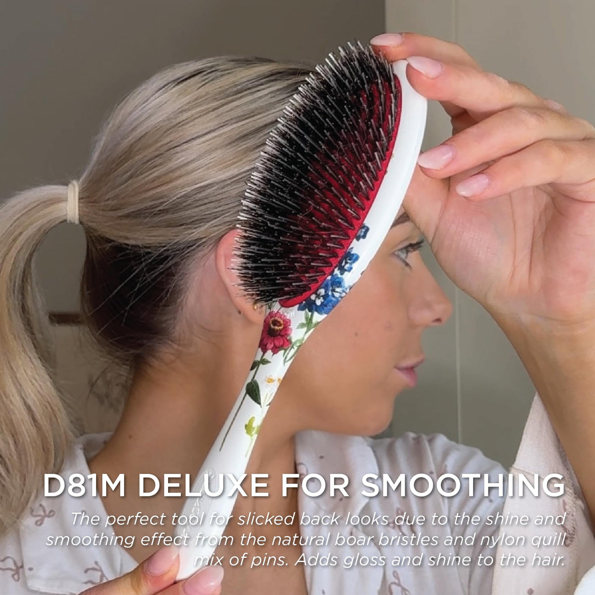 Denman D81M Boar Bristle Hair Brush in use on curly hair