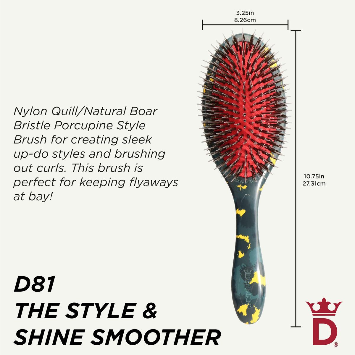 Denman D81M Boar Bristle Hair Brush showing bristle details