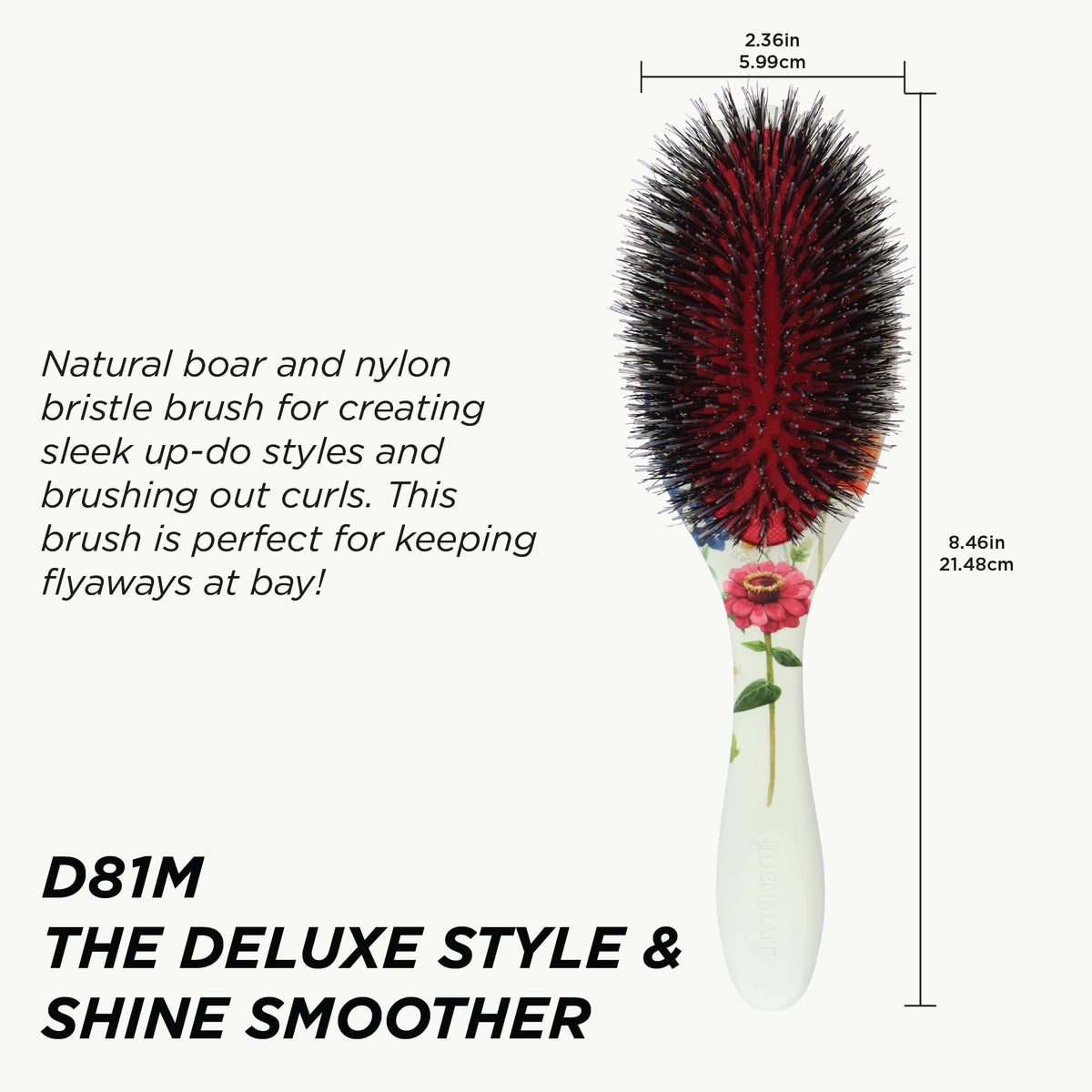 Denman D81M Boar Bristle Hair Brush side view showing bristles