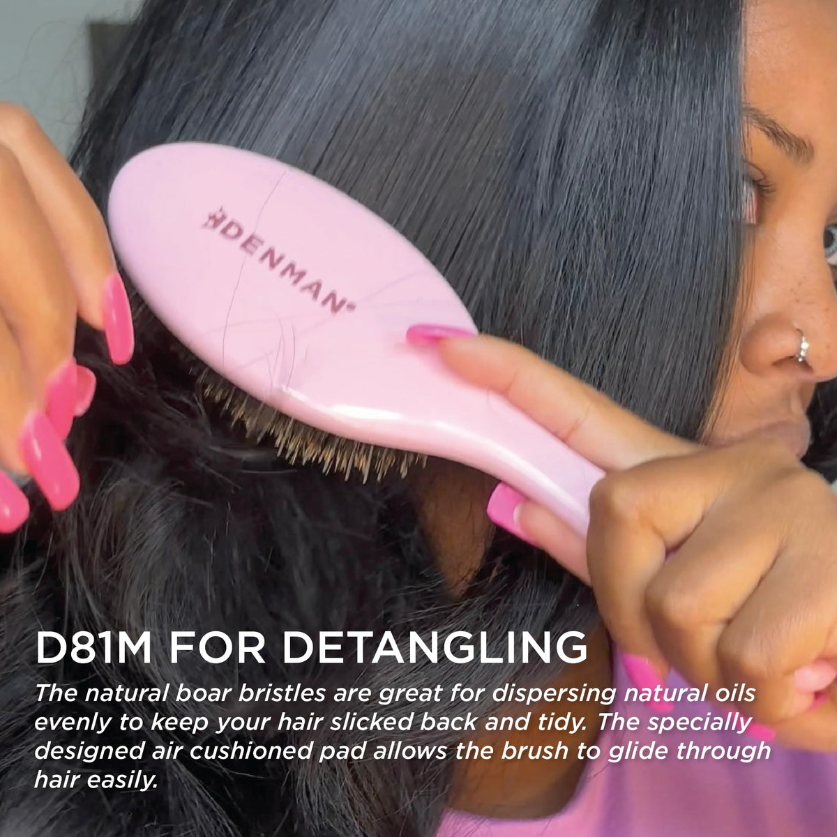 Denman hairbrush with ergonomic handle
