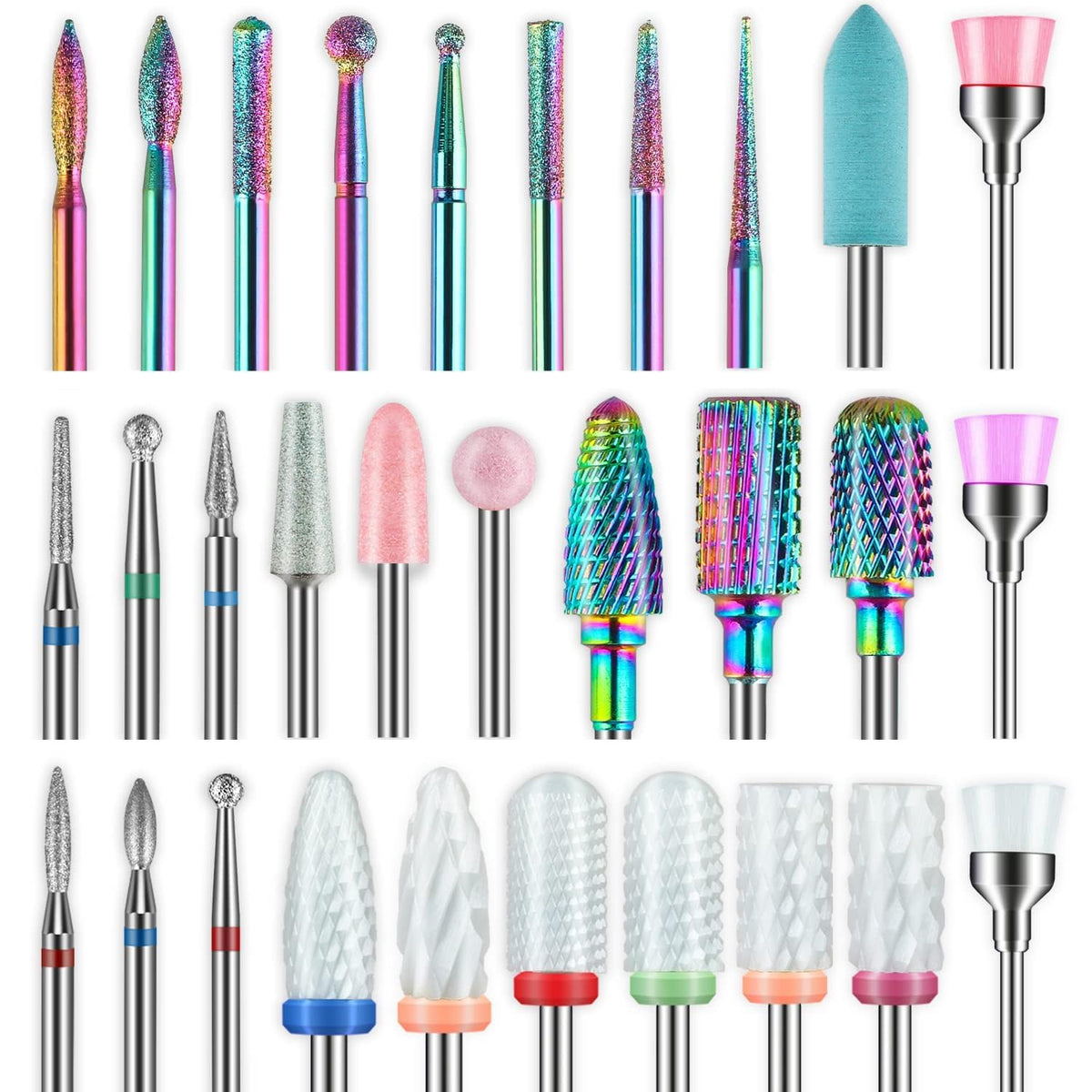 Depvko 30Pcs Nail Drill Bits Set with various shapes and sizes