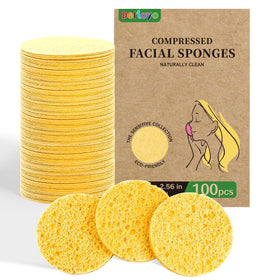 derloyo 100-Count Compressed Facial Sponges Yellow package front view