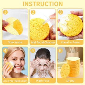 derloyo 100-count facial sponges displayed on a bathroom counter