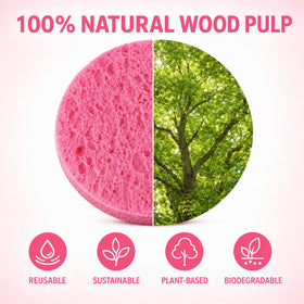 derloyo facial sponges with a cleanser on a bathroom counter
