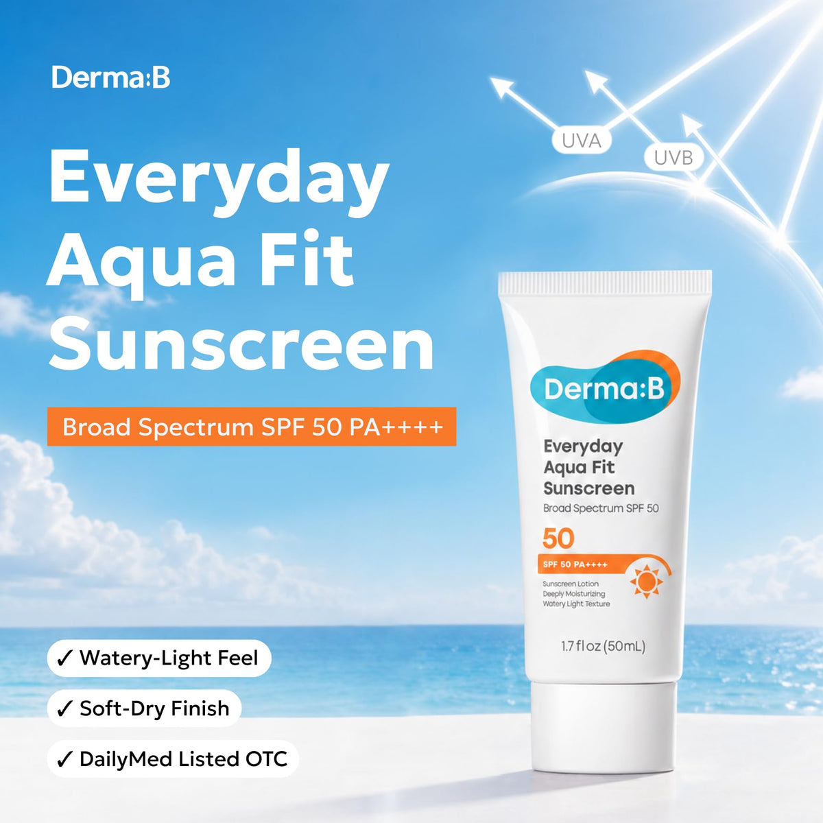 Derma B Everyday Aqua Fit Sunscreen SPF50 back view