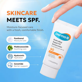 Derma B Everyday Aqua Fit Sunscreen SPF50 packaging details