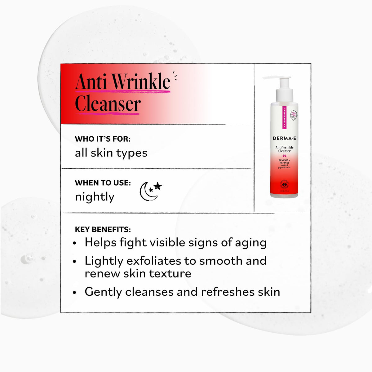 Derma E Anti-Wrinkle Cleanser 6 Fl Oz with packaging