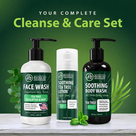 Derma-Nu Tea Tree Oil Body Wash 8oz with bubbles and water