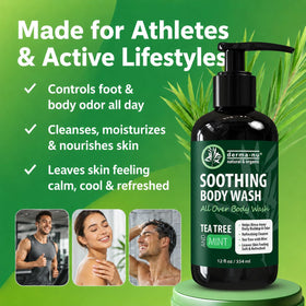 Derma-Nu Tea Tree Oil Body Wash 8oz with eucalyptus and mint leaves