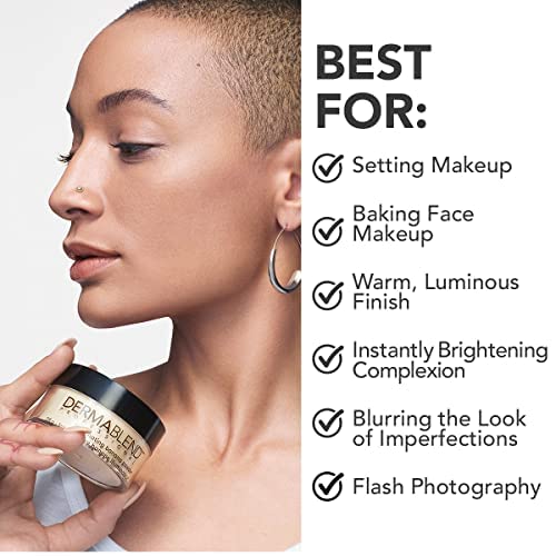 Dermablend Illuminating Banana Loose Setting Powder on a makeup table