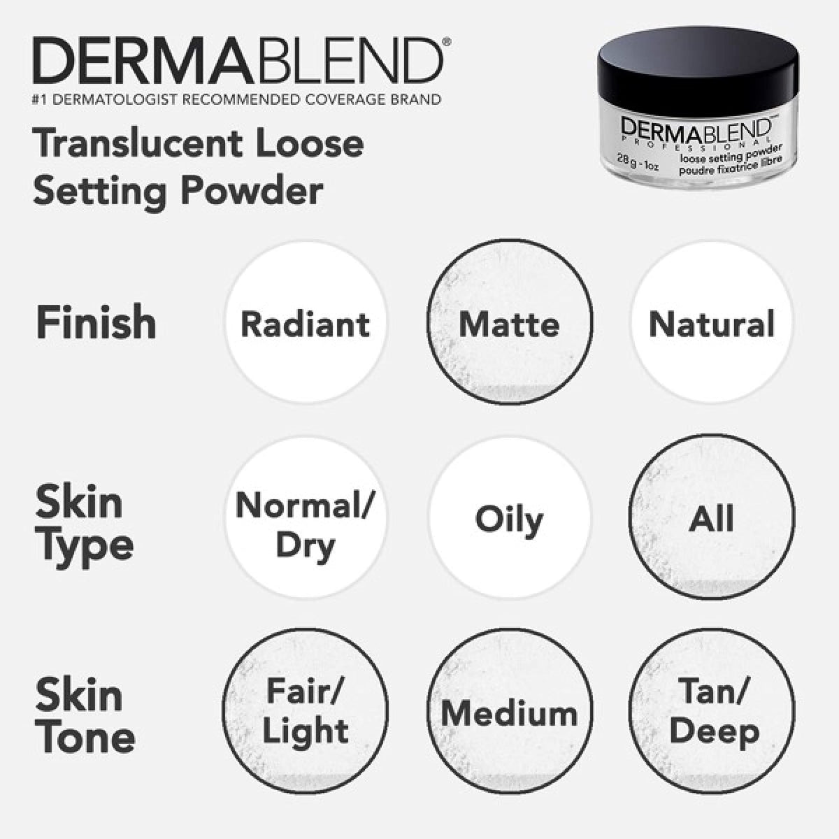 Dermablend Loose Setting Powder Translucent 100g with brush