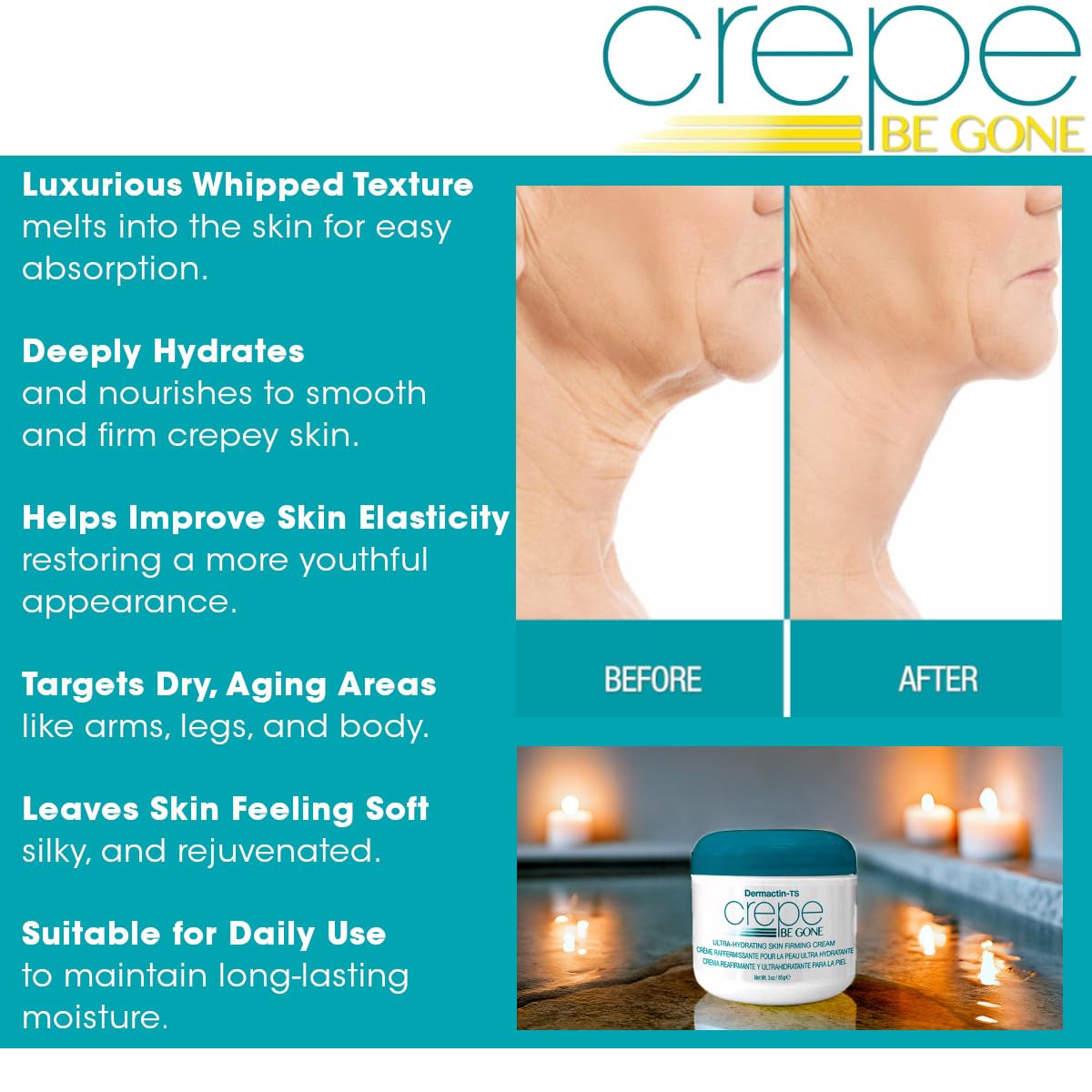 Dermactin Crepe Be Gone Body Souffle jar with lid open