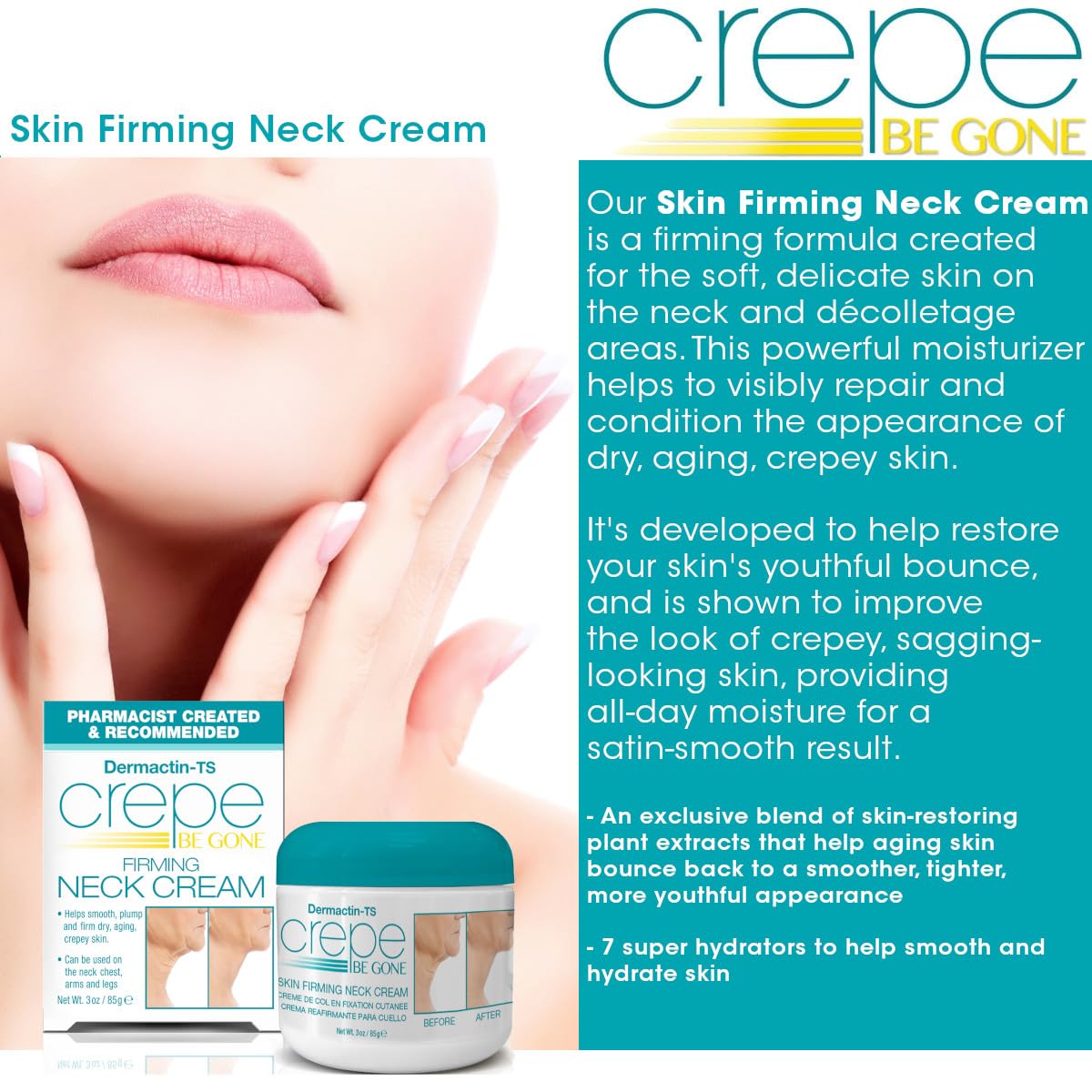 Dermactin Crepe Be Gone Firming Neck Cream jar with lid off