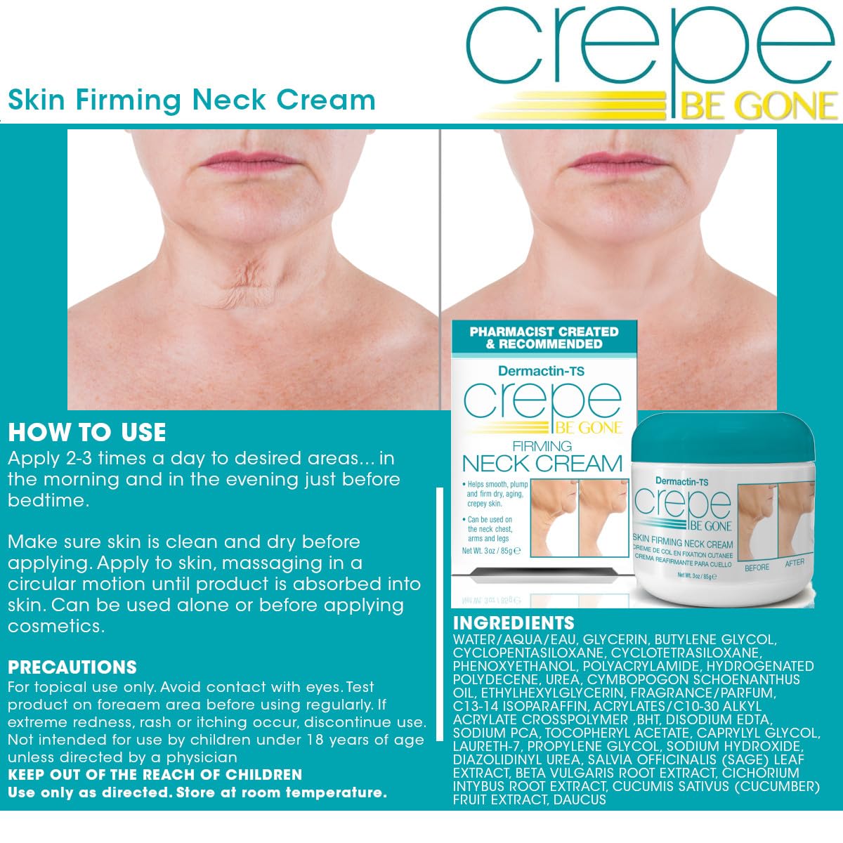 Dermactin Crepe Be Gone Firming Neck Cream packaging details