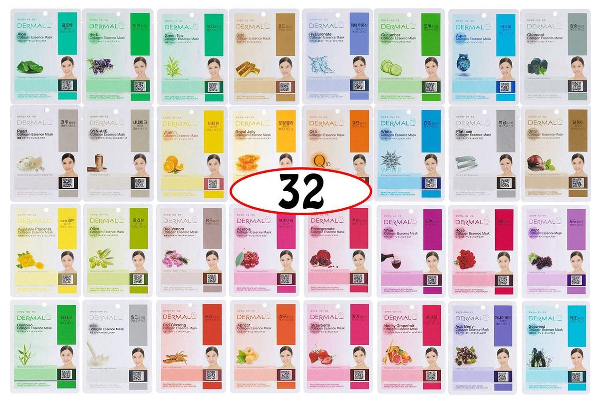 DERMAL 32 Collagen Korean Essence Sheet Mask Variety Pack front view