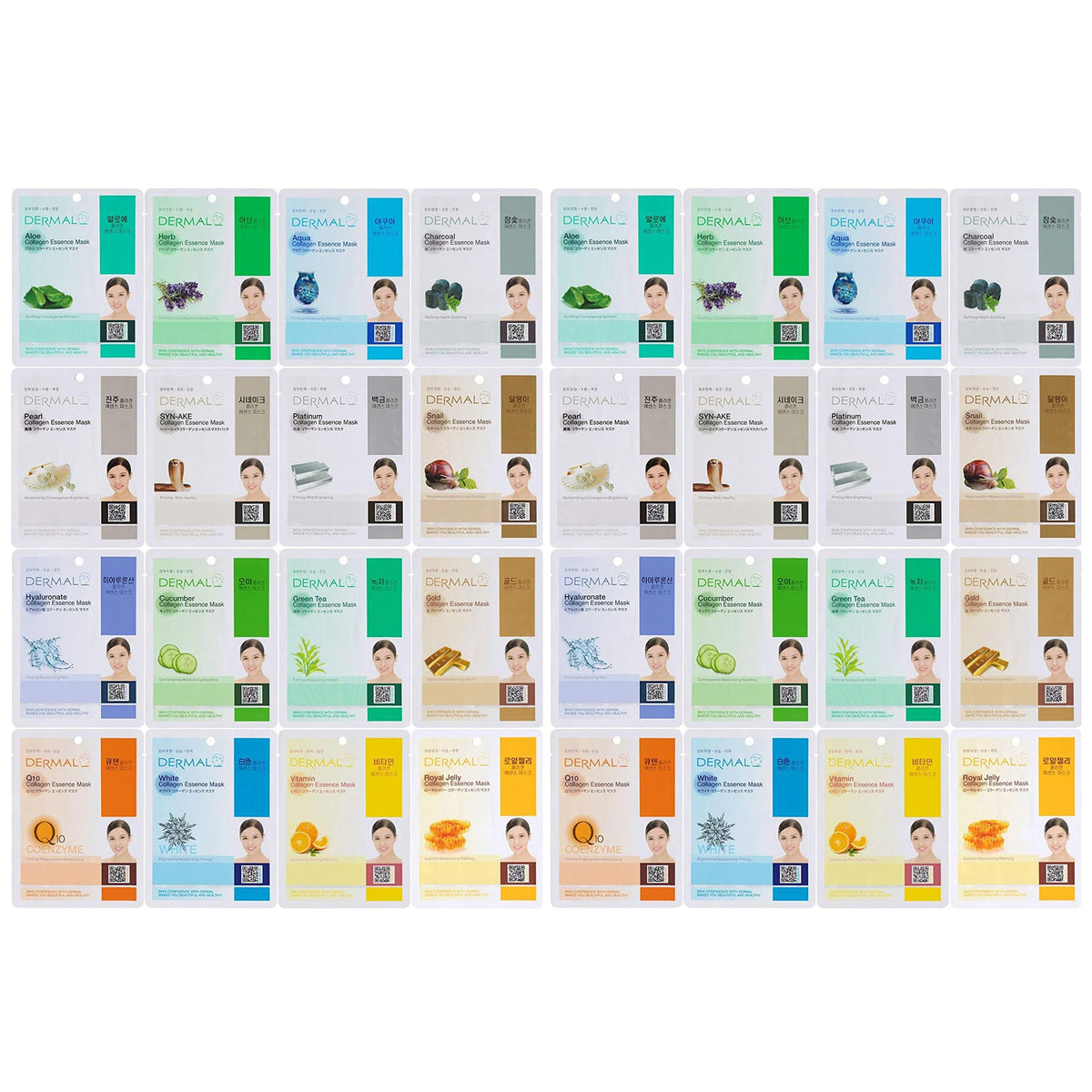 DERMAL 32 Combo Pack Korean Facial Masks front view