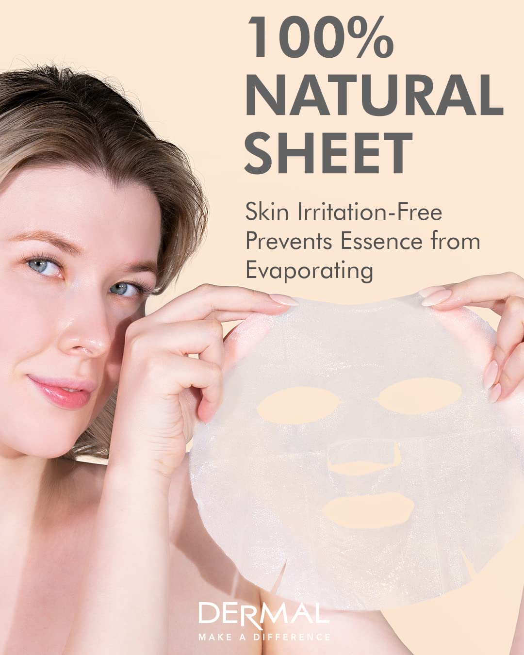 DERMAL Collagen Essence mask sheet in use on a model