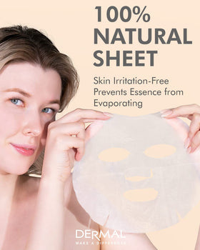 DERMAL Collagen Essence mask sheet in use on a model