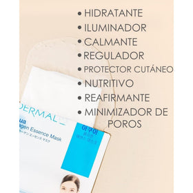 DERMAL essence sheet mask being applied to a model's face