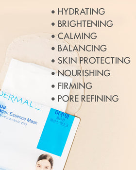 DERMAL mask sheets arranged in a colorful display