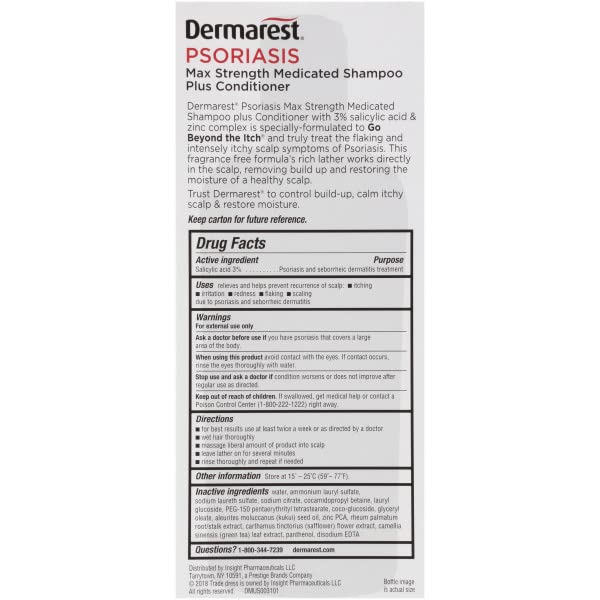 Dermarest Medicated Shampoo Plus Conditioner with a clean scalp background