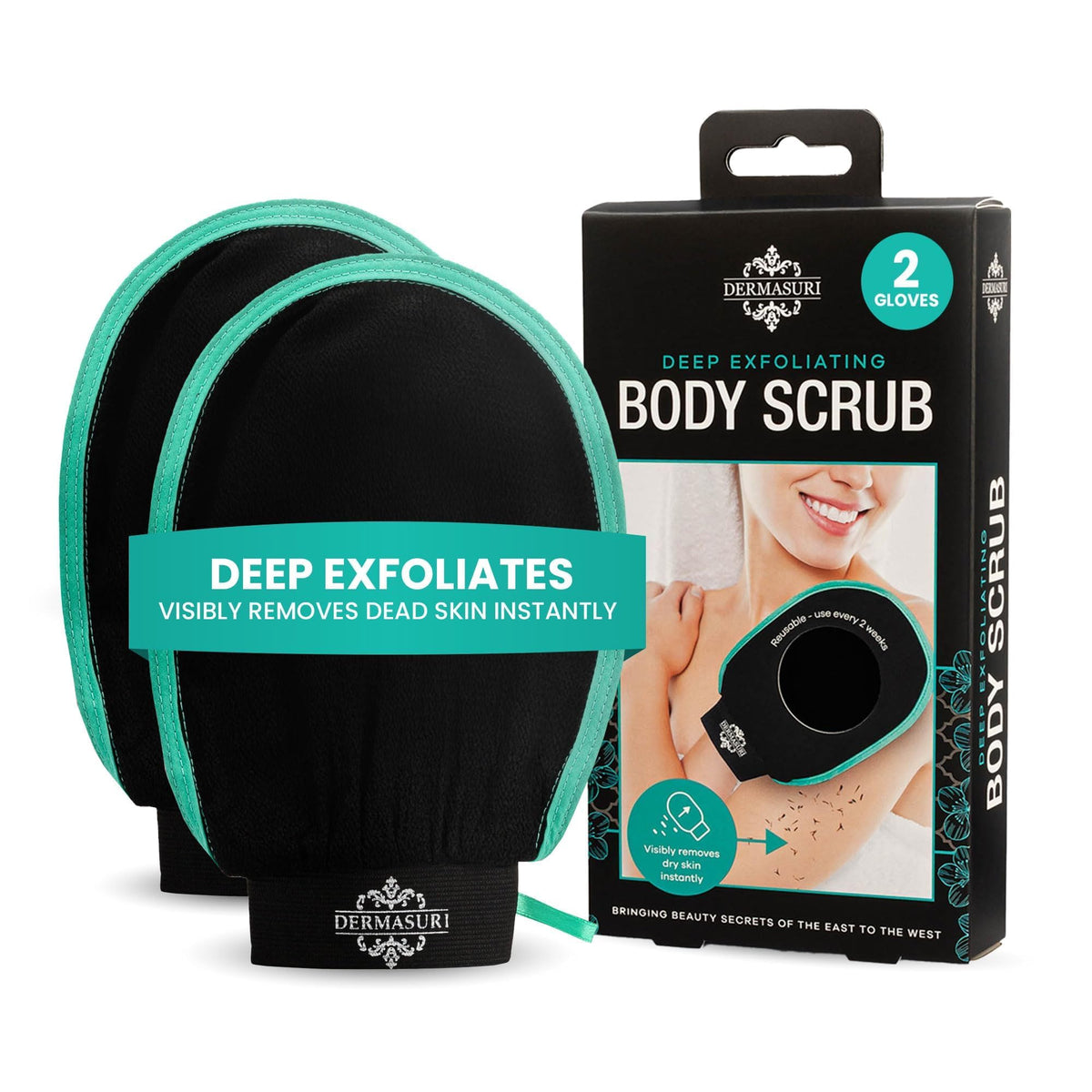 Dermasuri Exfoliating Body Scrubber Glove black front view