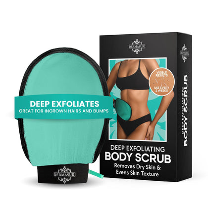 Dermasuri Exfoliating Body Scrubber Glove in teal front view