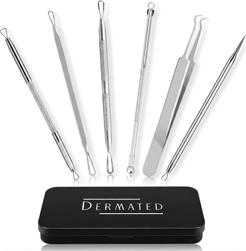 DERMATED 6 Pcs Pimple Popper Tool Kit in compact case