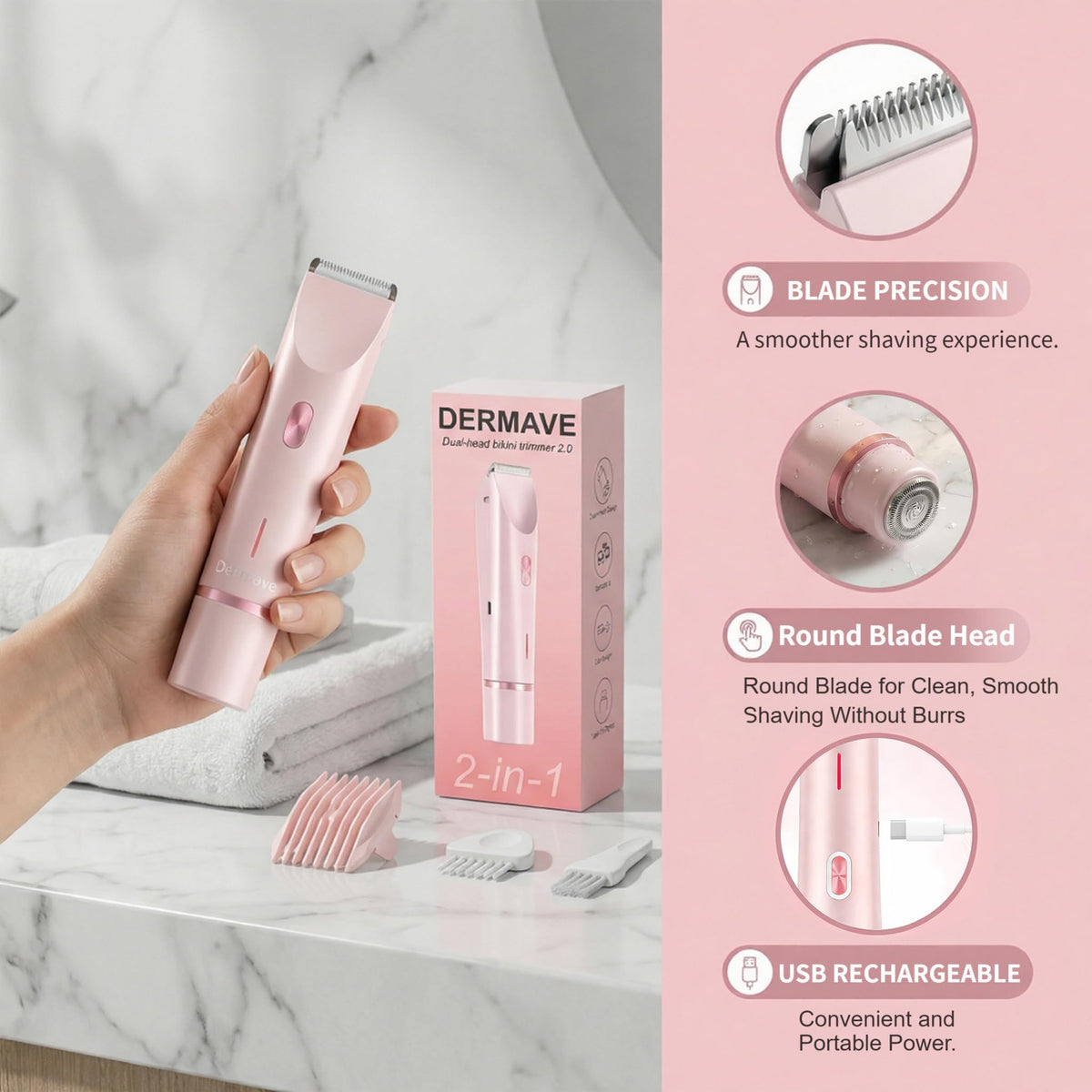 Dermave Bikini Shaver with comb attachment for precise trimming