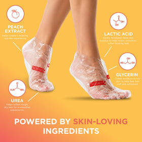DERMORA Foot Peel Mask booties on a bathroom counter