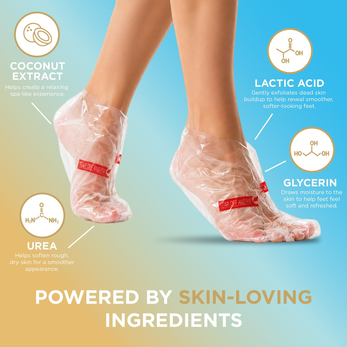 DERMORA Foot Peel Mask Coconut on feet during use